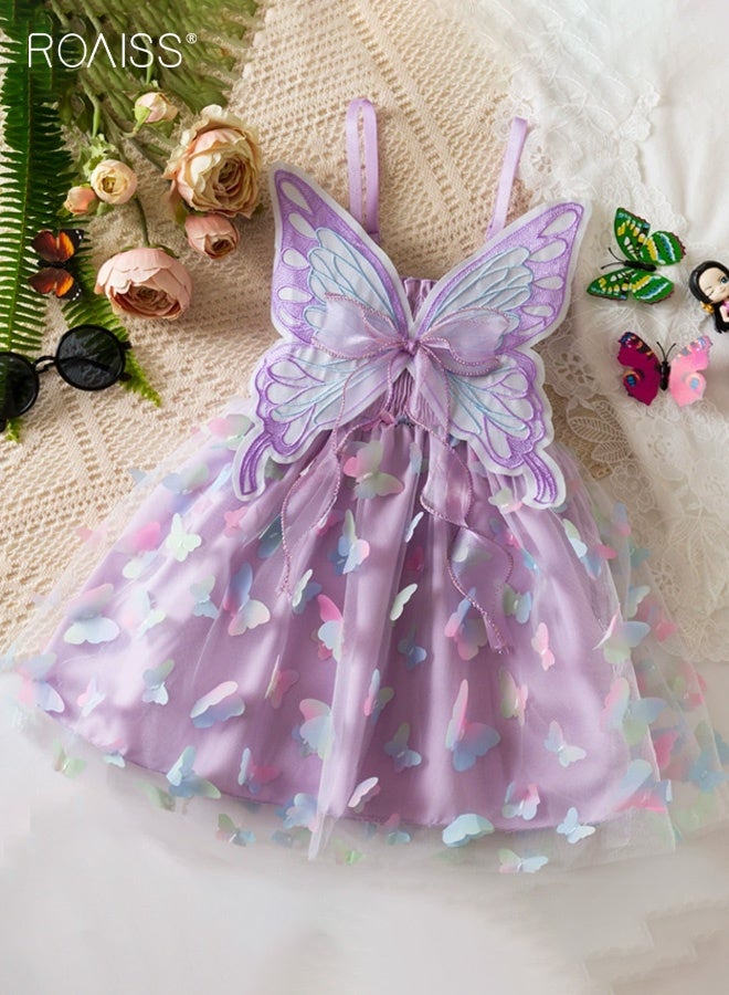 رويس فستان صيفي للفتيات بتصميم أجنحة الفراشة، فستان كاميسول فريد من نوعه بحمالة قابلة للتعديل، فستان أنيق وعصري للفتيات، مناسب للارتداء اليومي أو أي مناسبة - Image 1